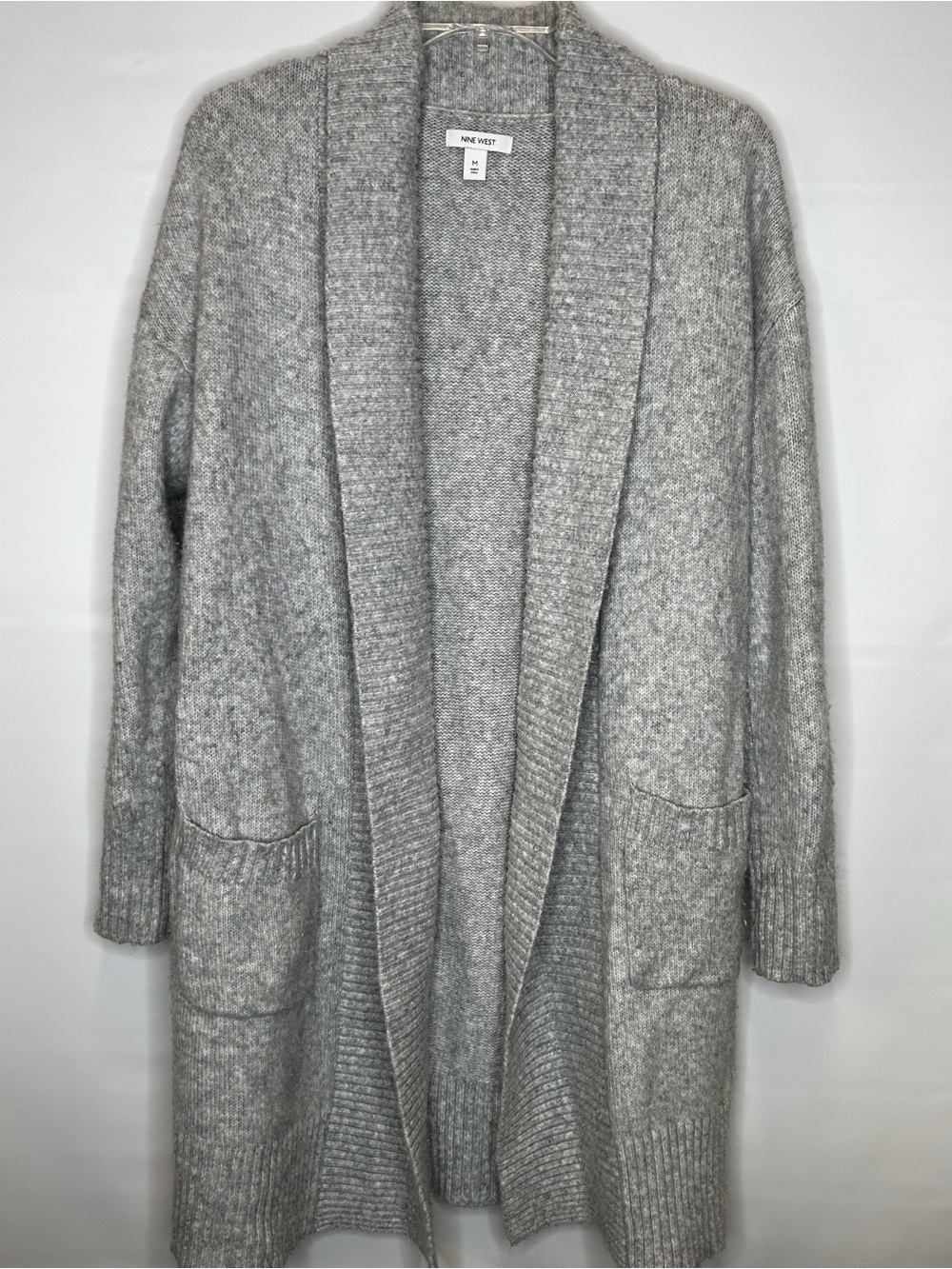 Nine West Light Gray Open-Front Shawl Collar Cardigan